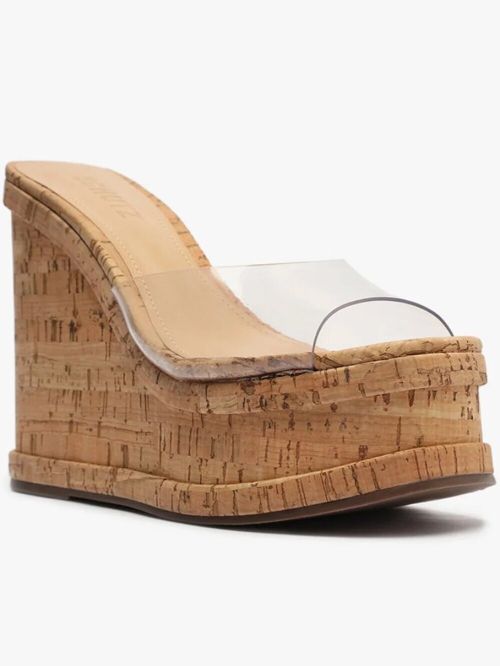 SCHUTZ Dalle Clear Vinyl Cork Platform Wedge Sandals Size 9